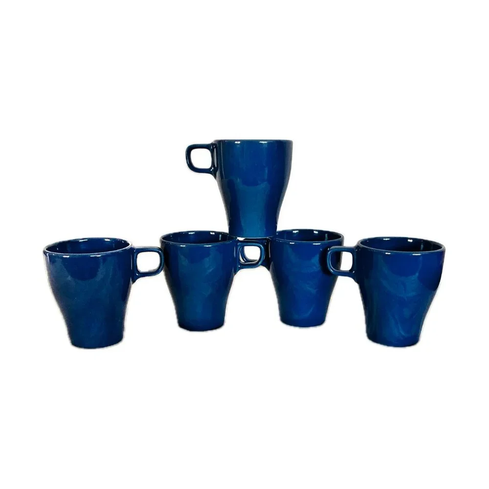 GUC IKEA FARGRIK Lot of 5 #14667 Cobalt Blue Stoneware Coffee Tea Cups Mugs